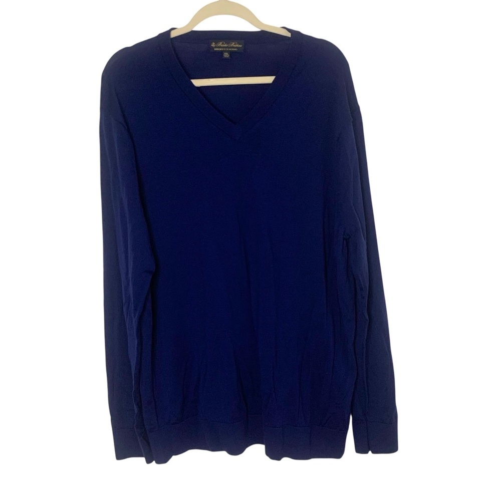 Brooks Brothers Men’s XXL Deep Blue V-Neck Brookstech Merino Wool Sweater